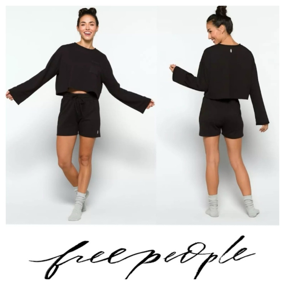 FREE PEOPLE Cropped Black Sweatshirt - Picture 2 of 12